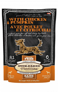 Sac de gâteries naturelles et tendres pour chiens – poulet et citrouille Oven-Baked Tradition / Bag of natural soft and chewy dog treats – chicken and pumpkin Oven-Baked Tradition