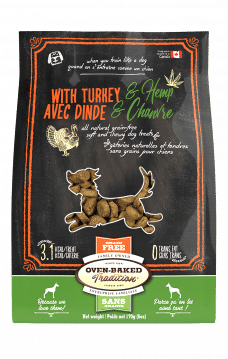 Sac de gâteries naturelles et tendres pour chiens – dinde et chanvre Oven-Baked Tradition / Bag of natural soft and chewy dog treats – turkey and hemp Oven-Baked Tradition