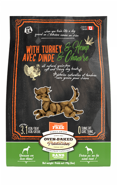 Sac de gâteries naturelles et tendres pour chiens – dinde et chanvre Oven-Baked Tradition / Bag of natural soft and chewy dog treats – turkey and hemp Oven-Baked Tradition