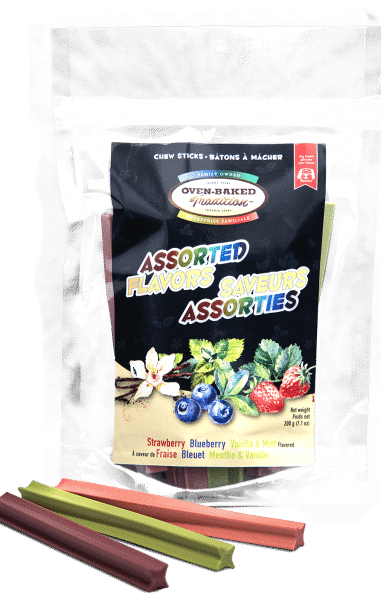All natural chew sticks 200 g for dogs, assorted flavors, help clean teeth