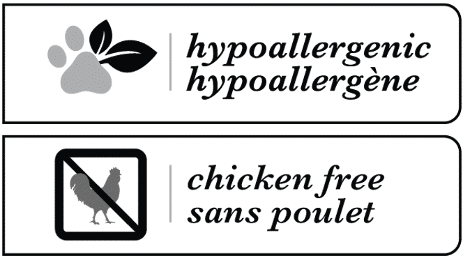 Oven-Baked Tradition pet food packaging displaying hypoallergenic and chicken-free icons