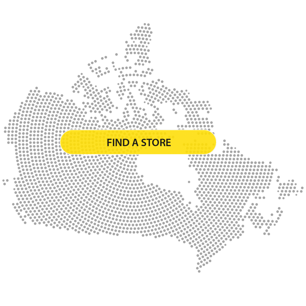 Map of Canada showing retail locations for Oven-Baked Tradition products, proudly made in Canada.